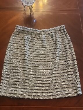 St. John Black and White Striped Tweed Pencil Skirt